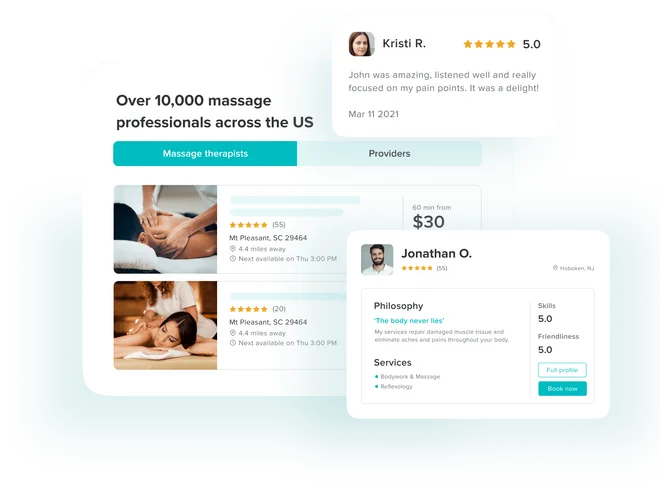Find and book great massage therapists in minutes