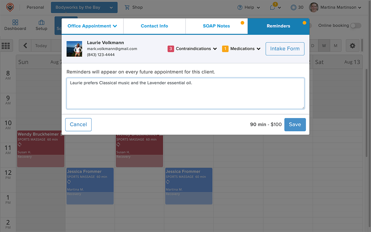  Create custom reminders and notes for clients 