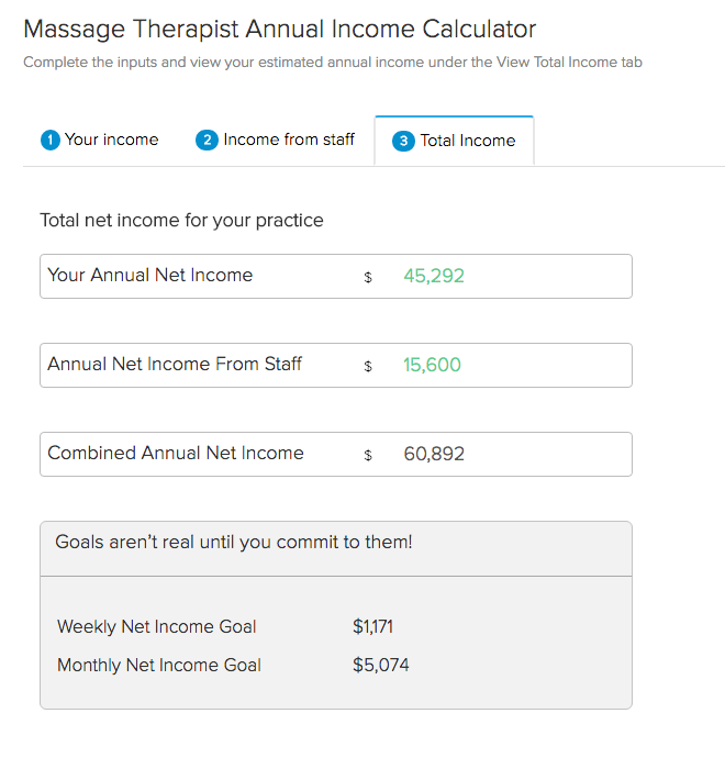 Massage Therapist Income Calculator - Tab #3