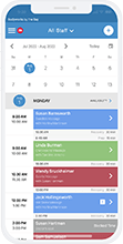MassageBook mobile app view of the schedule