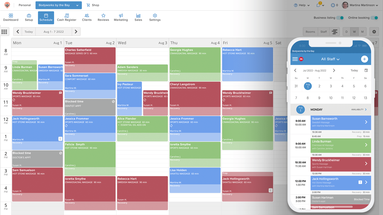 Manage your bodywork practice scheduling and appointments on multiple devices with MassageBook.